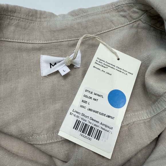 Mate the Label Linen Utility Jumpsuit Womens Size L Beige Neutral Minimalist NWT - Picture 6 of 8